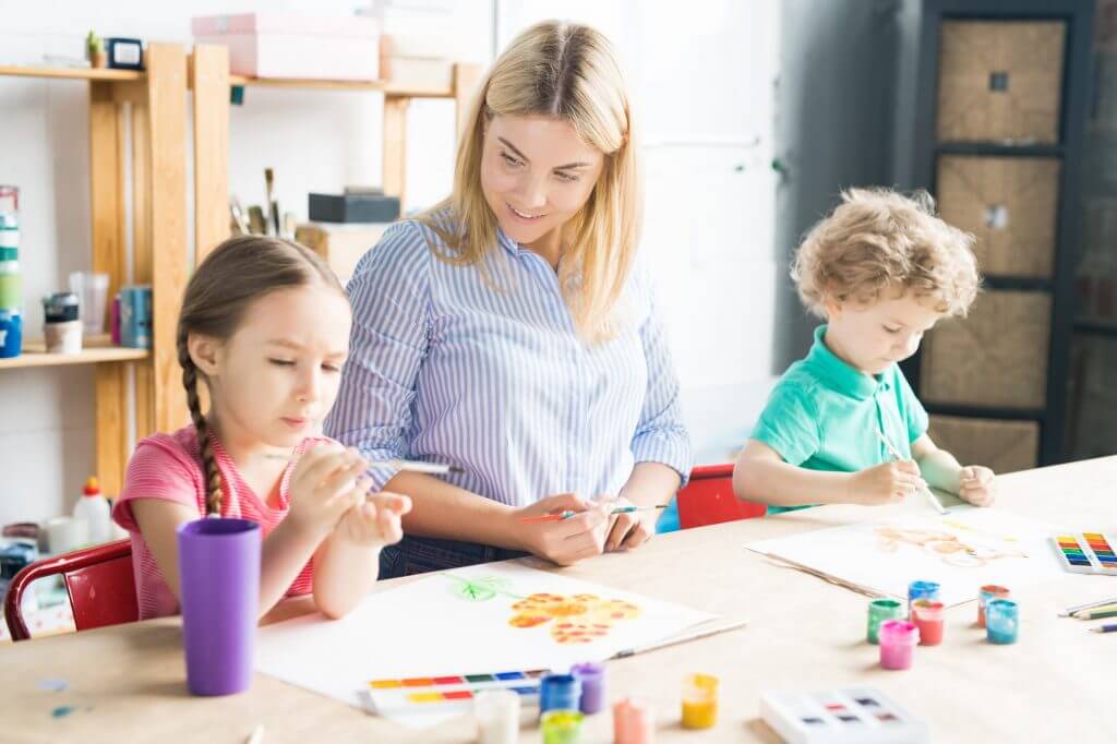 Mother homeschooling her kids